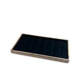 USJS Dark Oak Stained Wood Bracelet Chain Jewelry Black 7 Slot Display Stackable Tray