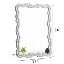 Sintosin Rustic Scalloped Wall Mirror 18 X 24 Inch, Hanging Distressed White Wooden Wavy Vintage Mirrors for Wall Decor, Farmhouse Rectangular Decorative Bathroom Mirror, Horizontal or Vertical