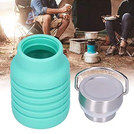 Botella de Agua de Silicona Plegable para Beber con Tapa de Acero Inoxidable para Viajes, Gimnasio, Niños, Niñas, Niños, Mujeres, Hombres, 550 Ml(Pino verde),Botellas