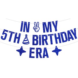 In My 5th Birthday Era Banner, Bruh I'm 5/Hello 5, Happy 5th Birthday Party Baby Shower Party Decorations Supplies for Boy Girl, Blue Glitter