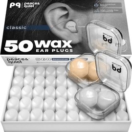 Peace&Quiet | PQ Tapones de silicona PQ para dormir - 50 tapones de cera para dormir y nadar, suaves y para el agua, con cancelación de ruido de 32 dB (50 almohadillas)