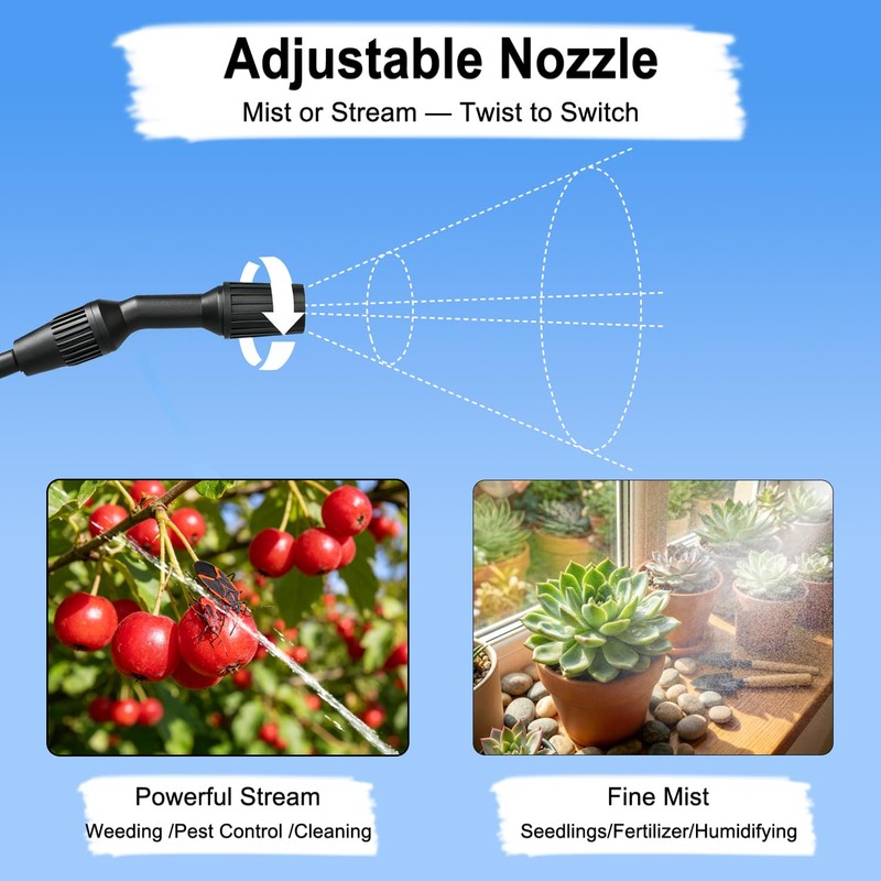 Battery Powered Sprayer 1 Gallon,Rechargeable Electric Pump Sprayer with Adjustable