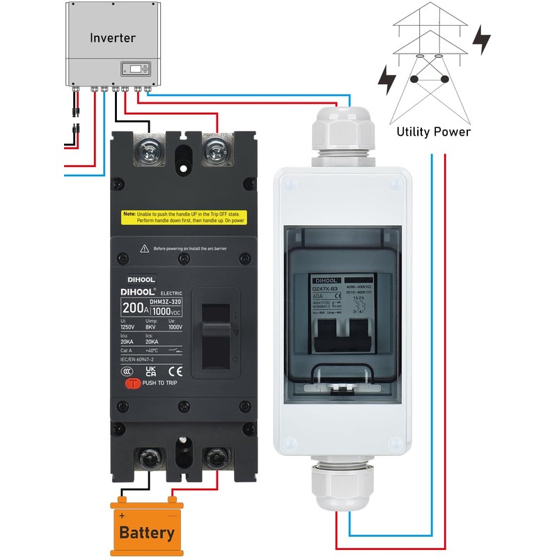 DIHOOL 200 Amp DC Circuit Breaker,2P 1000V 20kA Breaking Capacity