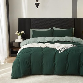 Boqingzhu Cotton Bed Linen 135 x 200 cm Green Dark Green Sage Green Plain Aesthetic Reversible Bedding Set Duvet Cover 135 x 200 cm and 1 Pillowcase 80 x 80 cm with Zip