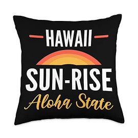 Hawaii Sun- Rise Sunscreen and Sunglasses Hawaii Sun-Rise Tourist or Backpacker Throw Pillow, 18x18, Multicolor