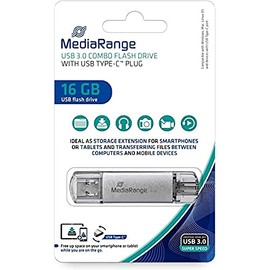 MediaRange USB 3.1 und TypeC Speicherstick 16GB - Combo Flash-Laufwerk mit Schutzkappen, externe Speichererweiterung mit Lesegeschwindigkeit von bis zu 60 MB/s, Farbe Silber