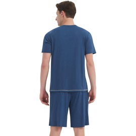 NACHILA Men's Pajamas-Viscose Made from Bamboo, Short Sleeve Sleepwear and Pajama Shorts Sets Cool Pjs Dark Blue Small