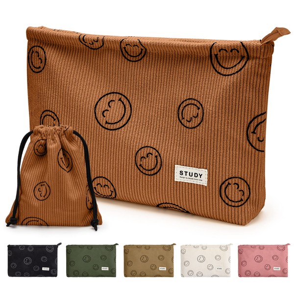 WLLWOO - Bolsa de maquillaje, 2 unidades, cara sonriente, bolsa