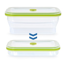 DERUI - Contenedores plegables de almacenamiento de alimentos, silicona premium, sin BPA, apto para microondas y horno, con tapas, para viajes, camping o hornear, 900 ml (verde)