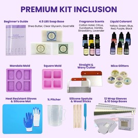 Soap Making Kit for Beginners | 4.5LBS Melt & Pour Soap Base - Shea Butter, Clear Glycerin & Goat Milk, All-in-one Soap Kit w/Molds Fragrances Colors Soap Making Tools & Supplies for Adults (Premium)