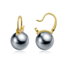 JAXXEL Gray Pearl Earrings for Women,Pearl Drop Earrings 18K Gold Plated Hypoallergenic Earrings Pearl Drop Earrings Fine Jewelry for Women Size 14MM
