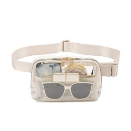 Clear Bag for Stadium Events Clear Fanny Pack Stadium Approved for Women Men with Adjustable Strap,Crossbody Clear Belt Waist Bag Beige
