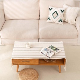 SIELUNO Linen Coffee Table Cloth, Rustic Farmhouse Coffee Table Cover for Living Room Tea Table Washer Dryer Fridge Top Dust Cover-Hollow Ivory-24x64inch