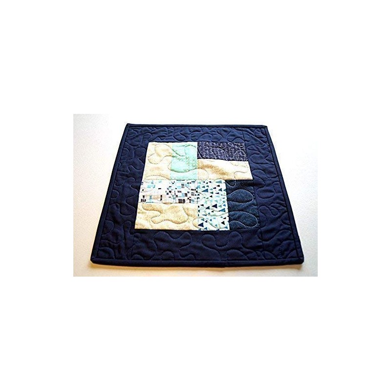Blue Quilted Table Topper or Wall Hanging in Modern Patchwork