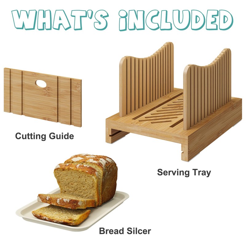 Bamboo Bread Slicer - Adjustable Width Guides. Sturdy Wooden Cutting
