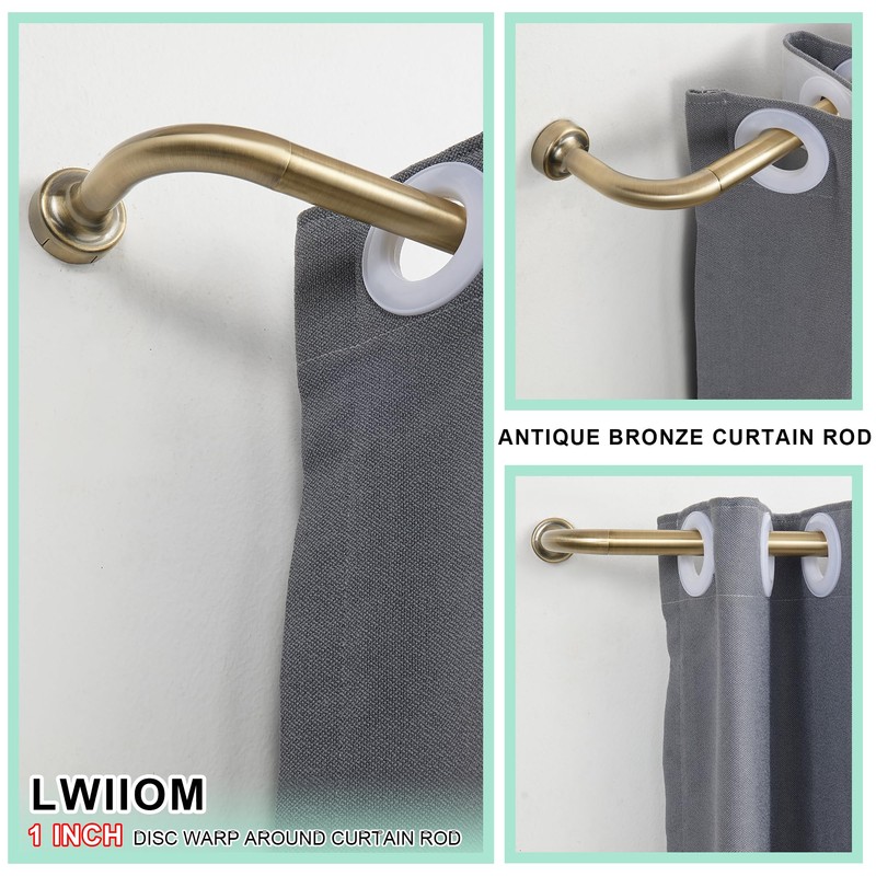Antique Bronze Curtain Rod - 28-56" with 1" Diameter Discs,