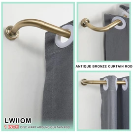 Antique Bronze Curtain Rod - 28-56" with 1" Diameter Discs, Adjustable Room Darkening Curtain Rod with Aluminum Finials and Brackets, Wrap Around Design