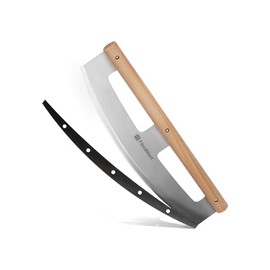 FibraMent® 16" Pizza Cutter Rocker – Stainless Steel Blade with Wood Handle & Cover, Professional Half Moon Pizza Slicer Knife for Pizzas, Pastries & More –Durable, Easy to Clean, Premium Kitchen Tool