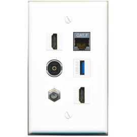 RiteAV CAT7 Coax 2 HDMI TOSLINK USB-3 Flat/Solid Wall Plate [White]
