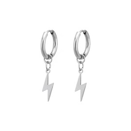 Punk Lightning Hoop Earrings Lightning Bolt Drop Dangle Earrings Jewelry for Women (Silver, One size)
