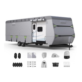 ACTFLAME 7-Layer Thickened RV Cover, 20-22ft Ultra Windproof & Tear Resistant Travel Trailer Cover, All-Weather Camper Cover with 6 Vents & Breathable Design, 5+2 Reinforced Straps and Complete Kit