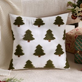 Christmas Pillow Covers 20 x 20 Inch Embroidery Green Trees Decorative Throw Pillow Covers Xmas Winter Holiday Decor for Sofa Couch Bed Living Room White