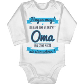 Shirtracer - Baby Bodysuit Long Sleeve Girl Boy - Sayings - Ich Habe eine verrückte Oma Grey/Light Blue, 1 White