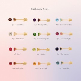 14k Solid Gold Birthstone 3mm Stud Earrings, Apr - White Topaz Birthday Gift Jewelry Post Screw Earring - Back Ear Piercing Light Tragus Conch Holidays (14k Yellow Gold)