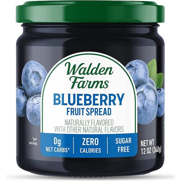 Walden Farms Blueberry Fruit Spread 12 oz Jar (Pack of 6) - Natural Flavored Sugar-Free Jam, 0g Net Carbs, Kosher Certified, Thick & Delish Breakfast - Great Topping for Toast, Waffles, Bread and More