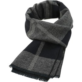 Bufanda de invierno para hombre, estilo cuadrado negro y gris, suave mezcla de cachemira con borlas – Talla única y extra cálida
