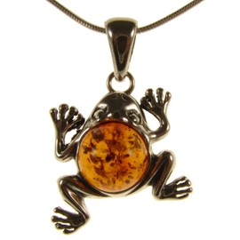 Baltic amber and sterling silver 925 cognac frog pendant (no chain)