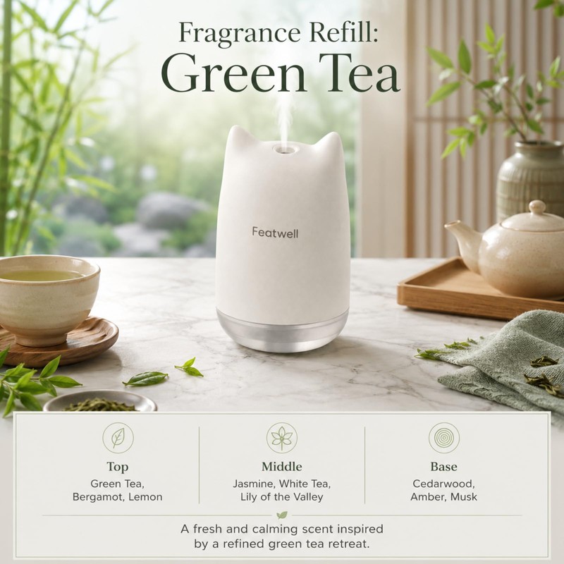 Waterless Diffuser with Leak-Proof Refill, 4 Mist Modes, Green Tea