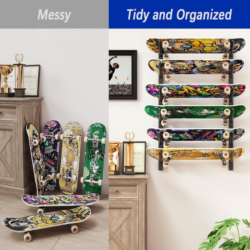 YMYNY Skateboard Wall Mount, 6 Layer Skateboard Rack Holder, Snowboard