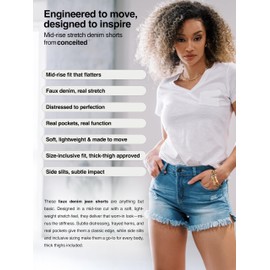 Conceited Denim Jean Shorts Womens High Stretchy - High Waisted - Medium Blue - Large