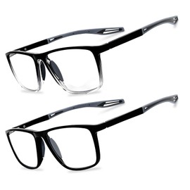 JixGien 2 Pack Reading Glasses for Men，TR90 Sports Style Blue Light Blocking Readers with Spring Hinge Sturdy Lightweight Eyeglasses(Black&Gradual Black，+2.00)