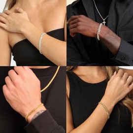 Esrael Italian Solid 925 Sterling Silver / 14K Gold Plated 3/5/8 mm Width Adjustable 6.5-7.5 Inch 7.5-8.5 Inch Cuban Bracelet for Men Women Robust Non-Fading Bracelet Jewellery Gifts, Sterling Silver,