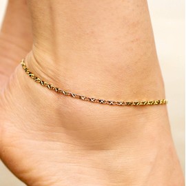 LIFETIME JEWELRY Womens Gold Anklet 2.5mm Star Flat Link Ankle Bracelet 24k Gold Plated