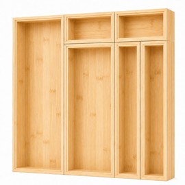 BOY MCOWBOY Bamboo Kitchen Drawer Organizer for Utensils, Set of 6 Stackable Silverware Tray for Drawer, Multi-Use Storage Bamboo Trays for Utensil Holde, Office, Makeup, Jewelry, Bathroom