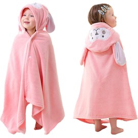 HUOCAI Premium Hooded Towels For Kids 33x59 inch | Beach Or Bath Towel | Rabbit design | Ultra Soft and Extra Large | 100% Cotton Childrens Swimming/Bath Towel with Hood for Girls （Pink）