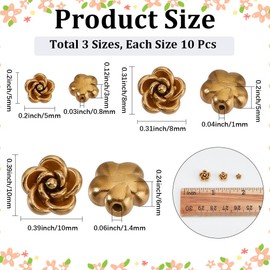1 Box 30PCS 304 Stainless Steel Gold Rose Beads with Holes Valentine Mixed Sizes Metal Golden Flower Floral Love Romantic Spacer Bead for Jewelry Making Christmas Necklace DIY Craft Supply