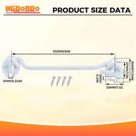 150mm Cabin Hook and Eye Latch Lock Shed Gate Door Catch Silent Holder Stainless Steel White 6inch 2Pcs