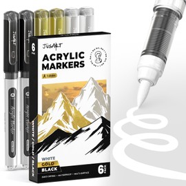 JusArt Black & White & Gold Paint Pen Brush Tip, Water-Based Marker, 6 Pack