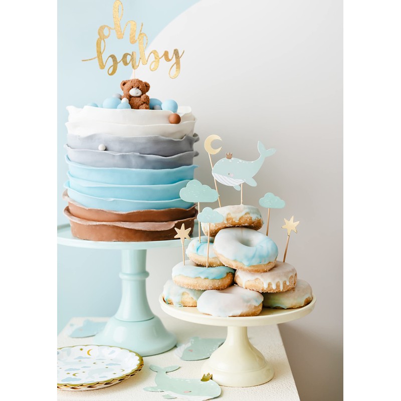 Set di 7 decorazioni per torta per bambini, balena, luna,