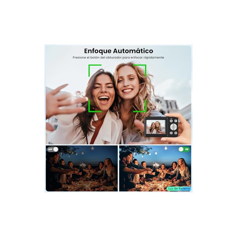 Cámara Digital 4K 48MP, Pantalla Dual IPS de 2.4"+1.3", con