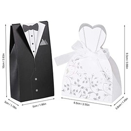 Caja de Regalo para Boda, Cajas Cortadas de Caramelos de Agradecimiento Decoración de Fiesta de Cumpleaños Despedida de Soltera, Estilo Europeo con Diseño de Novia y Novio, 100 Piezas