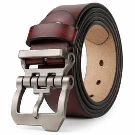 JingHao Belts for Men,Casual Mens Belt Leather for Jeans,Cowboy,Black Genuine Leather Belt,Plus Size 28"-64" Width 1.45" Brown(4XL 46"-48" Length 135cm, Coffee)