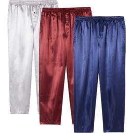 JupiterSecret Mens Satin Pajama Pants Set, Silky Feeling Sleep & Lounge Pants, PJ Bottoms with Pockets and Button Fly 3 Pack Multicolor