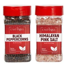 Salt and Pepper for Grinder Refill, Peppercorns Whole 6oz, Pink Himalayan Salt 12.3oz, Peppercorns for Grinder Refill, Himalayan Pink Salt and Pepper, Spice Buddies Series, Gift Box