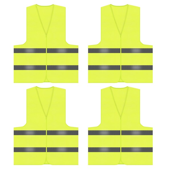 Moocuca High Visibility Vest, Car Safety Vest, Car Safety Vest, Car Safety Vest, Hi Vis Vests for Yellow Safety Vests for Adults Men and Women (Pack of 4), Average Size