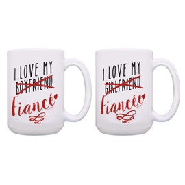 Gifts for Engaged Couples Mugs I Love My Fiance Engaged 2 Pack 15-oz Coffee Mugs Tea Cups 15oz Mugs
